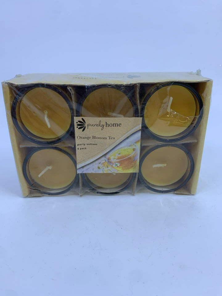 NIP 6PC ORANGE BLOSSOM TEA CANDLES PURELY HOME.