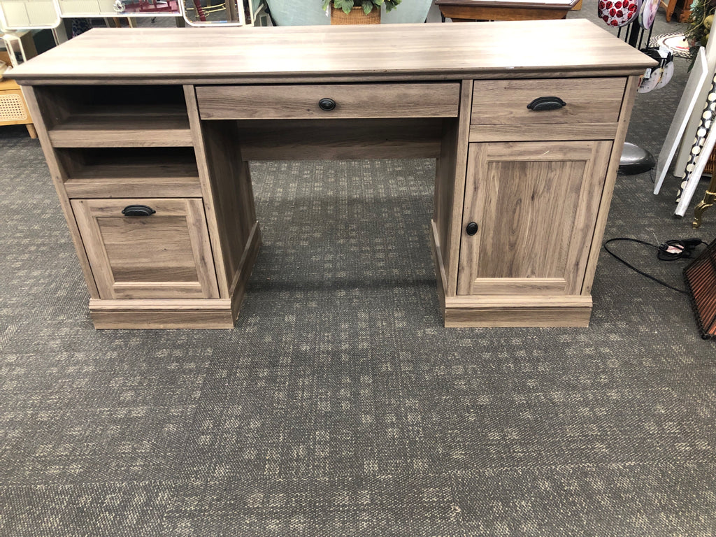 FAUX GREY WOOD DESK DRAWER 4 DRAWERS 2 CUBBIES.