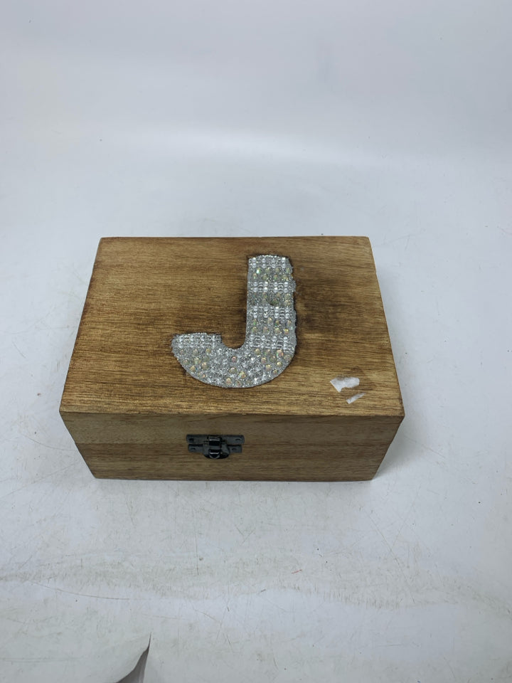 SMALLER WOOD BOX W/ SPARKLE MONOGRAM "J" JEWELRY BOX.
