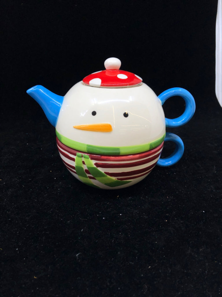 2PC SNOWMAN TEAPOT AND CUP- TEA FOR ONE.