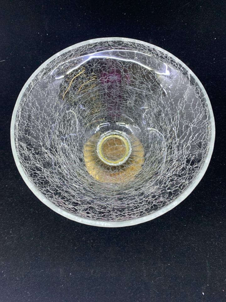 GOLD METAL BASE W/ CRACKLE GLASS BOWL.