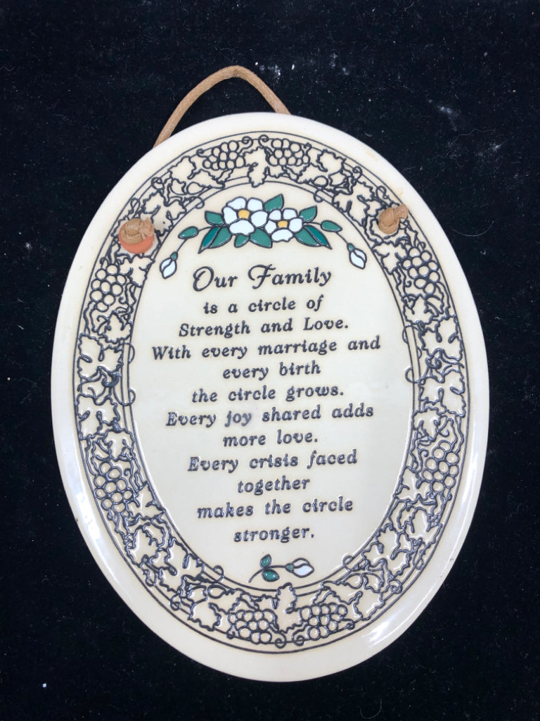 OVAL TRINITY POTTERY "OUR FAMILY" WALL ART.