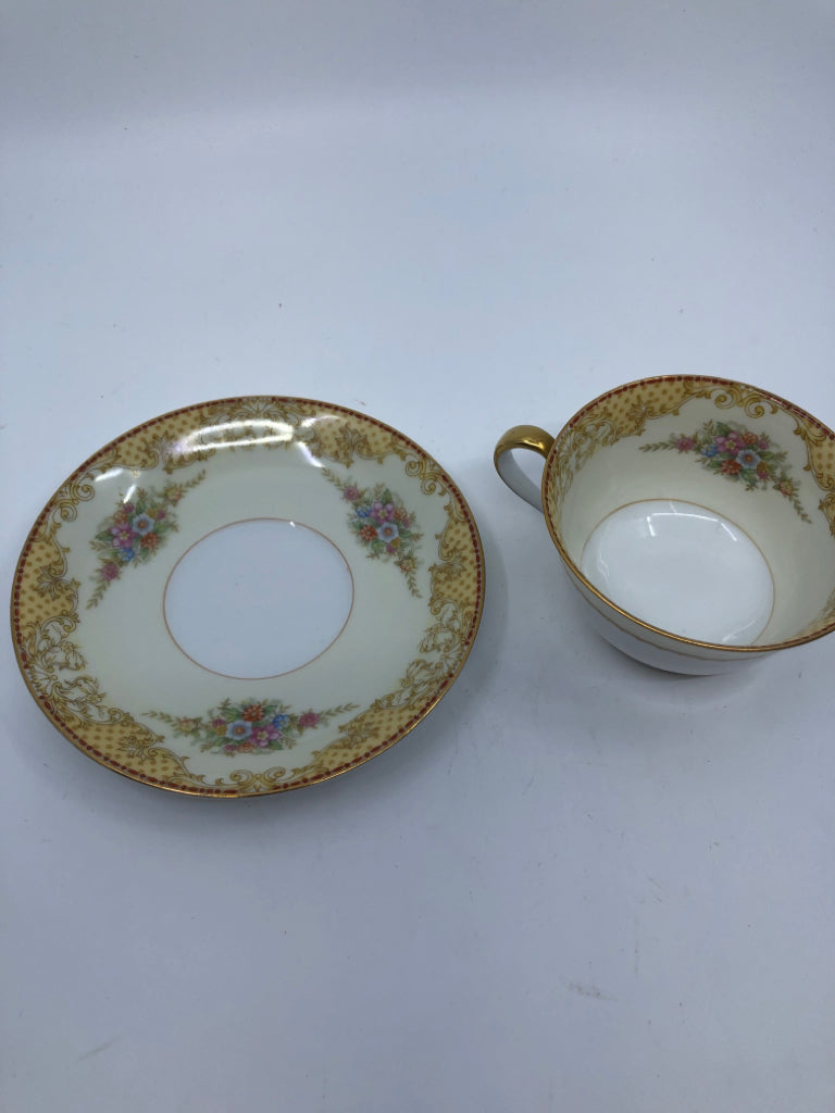 VTG GOLD AND YELLOW TEA CUP AND SAUCER.