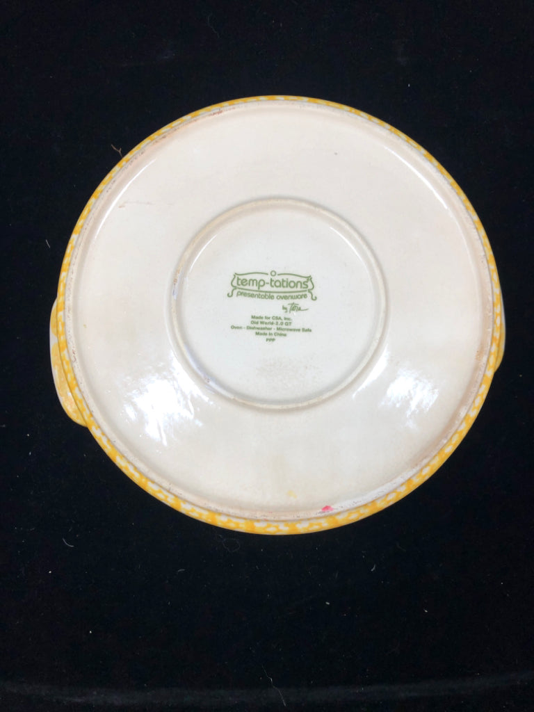 YELLOW CERAMIC CASSEROLE DISH W/LID TEMP-TATIONS.