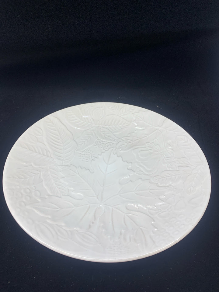 LEAVES EMBOSSED CREAM SERVING PLATE.