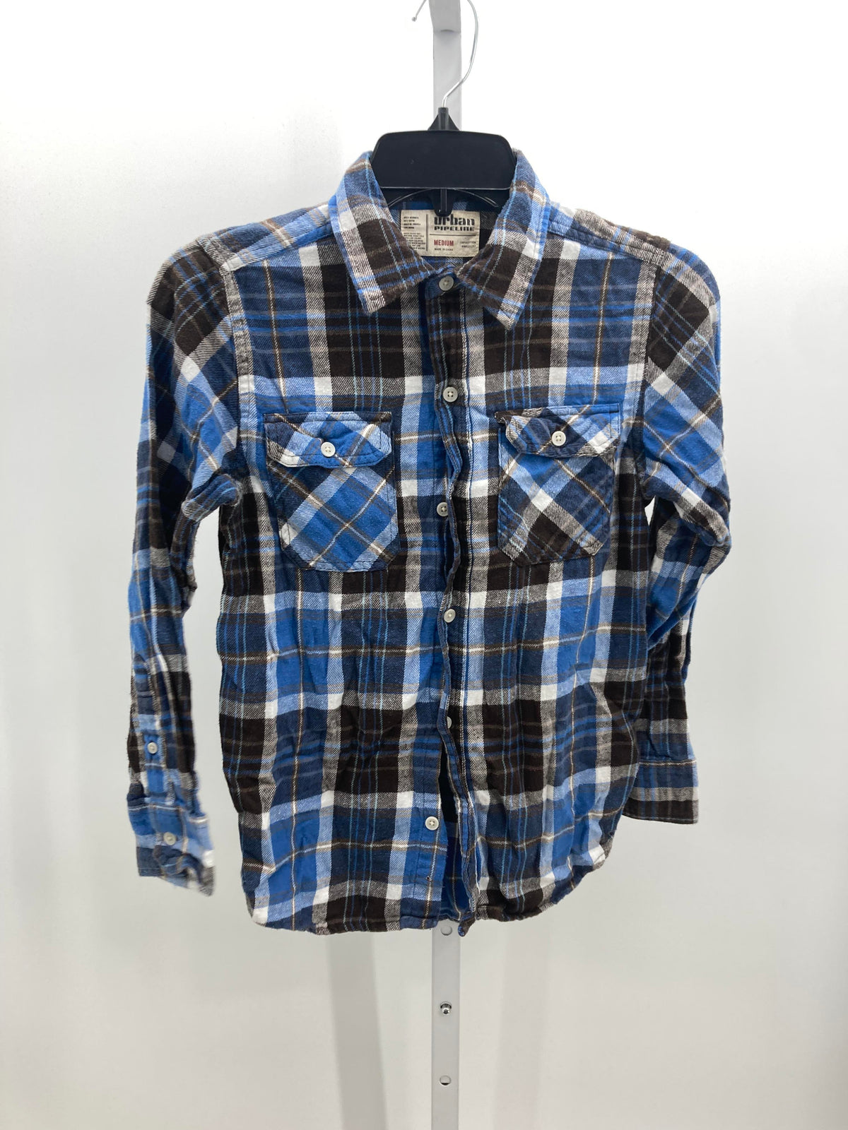 BLUE PLAID FLANNEL BUTTON DOWN- SIZE MEDIUM