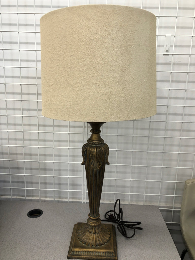 DISTRESSED BRASS WITH TAN SHADE.