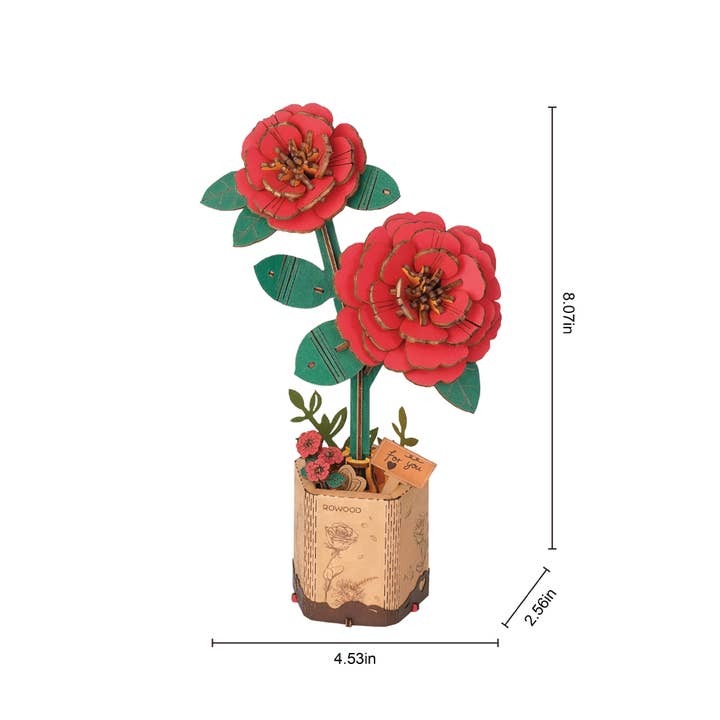 NEW 3D Wooden Flower Puzzle: Red Camellia. 113 Pieces