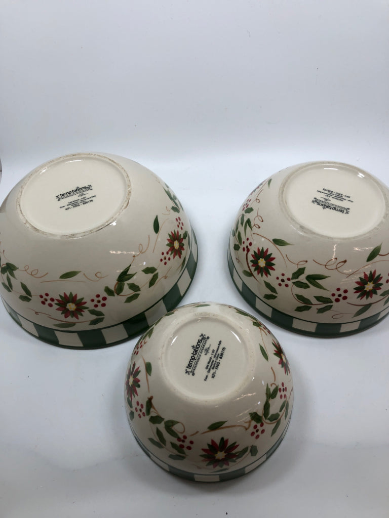 3PC HOLLY POINSETTIA NESTING BOWLS- TEMPTATIONS