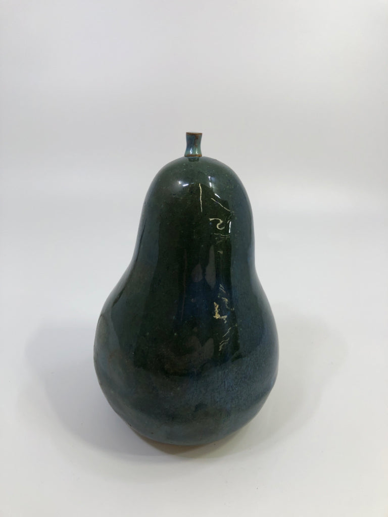 GREEN GLAZED TERRA COTTA PEAR DECOR.