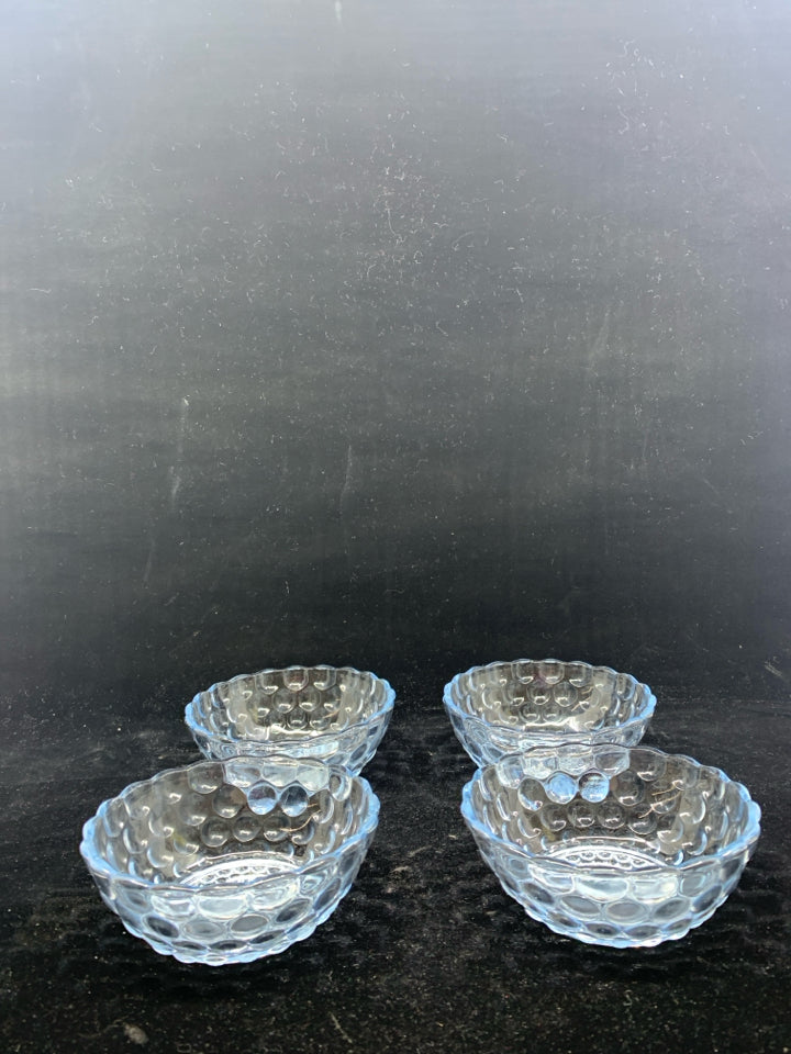 4 BUBBLE DESIGN LIGHT BLUE TINT GLASS BOWLS.