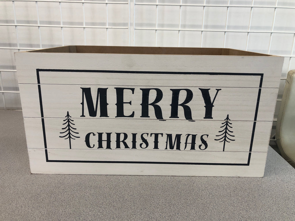 WOOD MERRY CHRISTMAS BOX W/HANDLES.