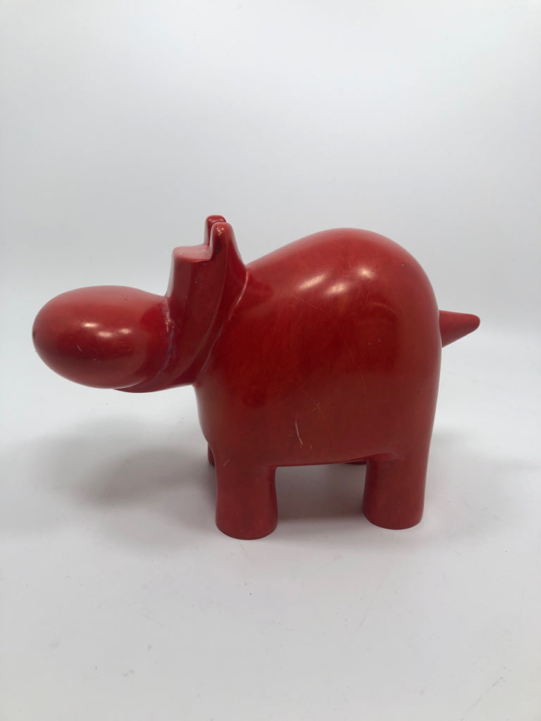HEAVY RED HIPPO SCULPTURE.