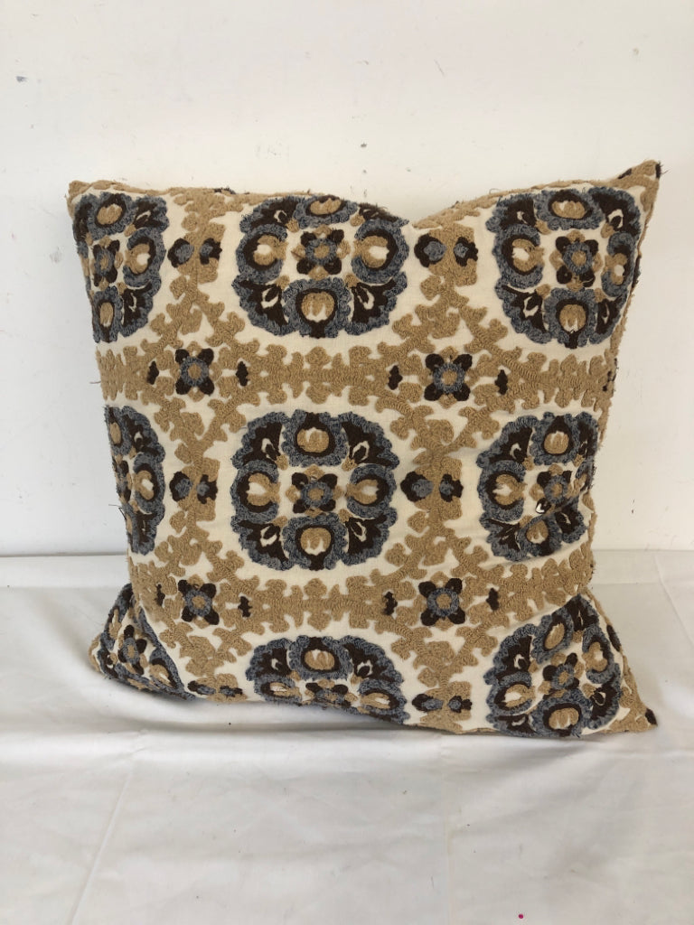 BROWN BLUE PATTERN SQUARE PILLOW.