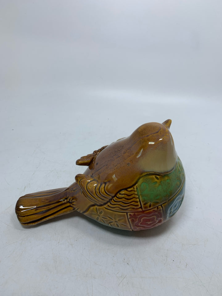 LARGE COLORFUL CERAMIC CHICKADEE.
