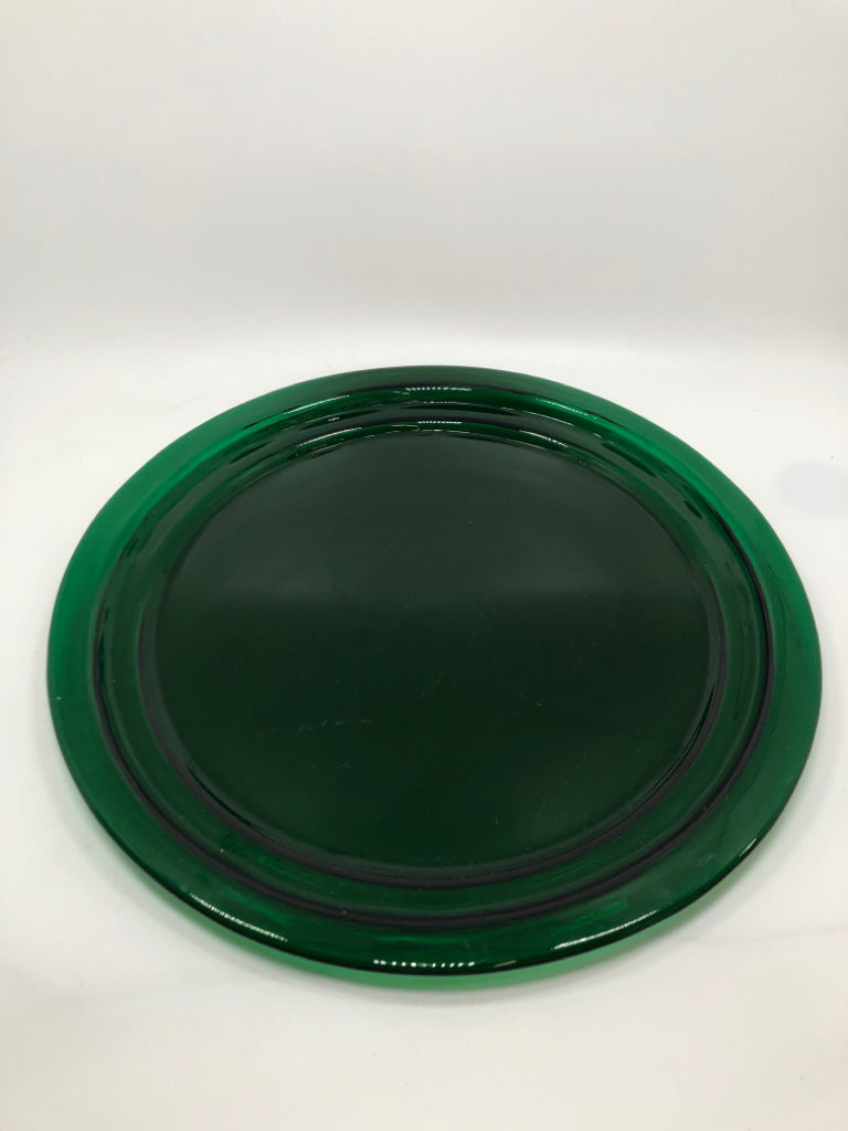 GREEN GLASS SERVING PLATTER.