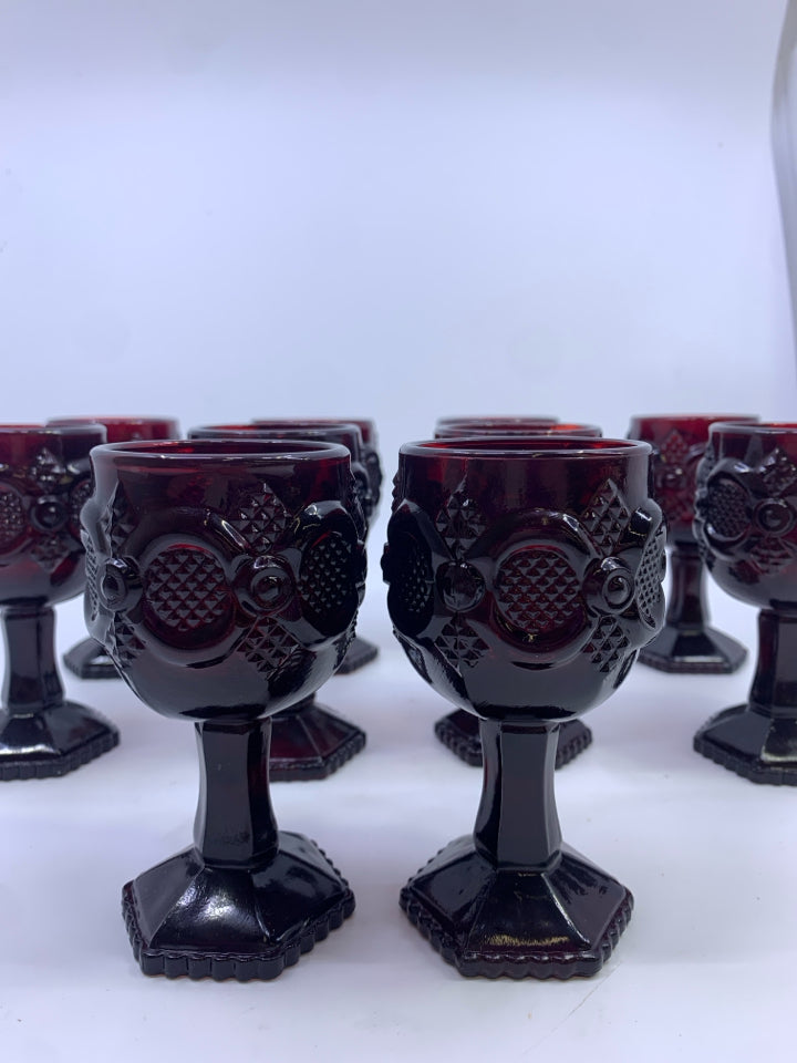10 VTG AVON CRANBERRY EMBOSSED GOBLETS.