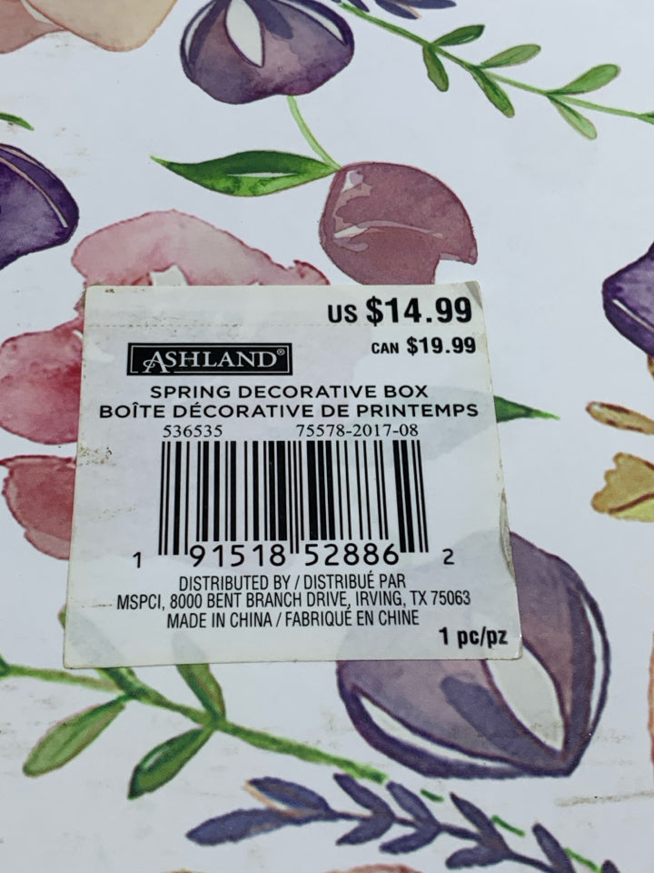 PINK/PURPLE FLOWER DECORATIVE CARDBOARD BOX.