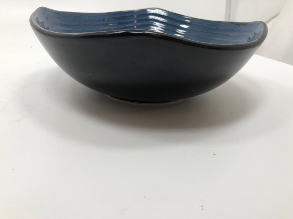 BLUE GLAZED POTTERY BOWL W/BLACK.
