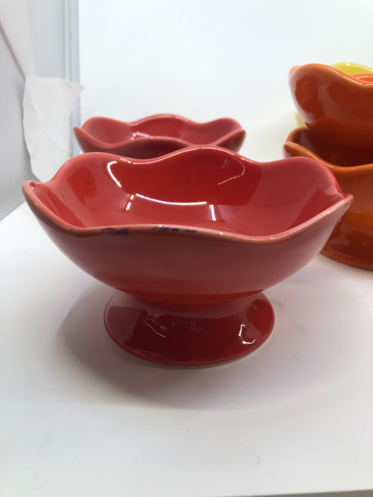 8 FOOTED FRUIT BOWLS MULTI COLORS.