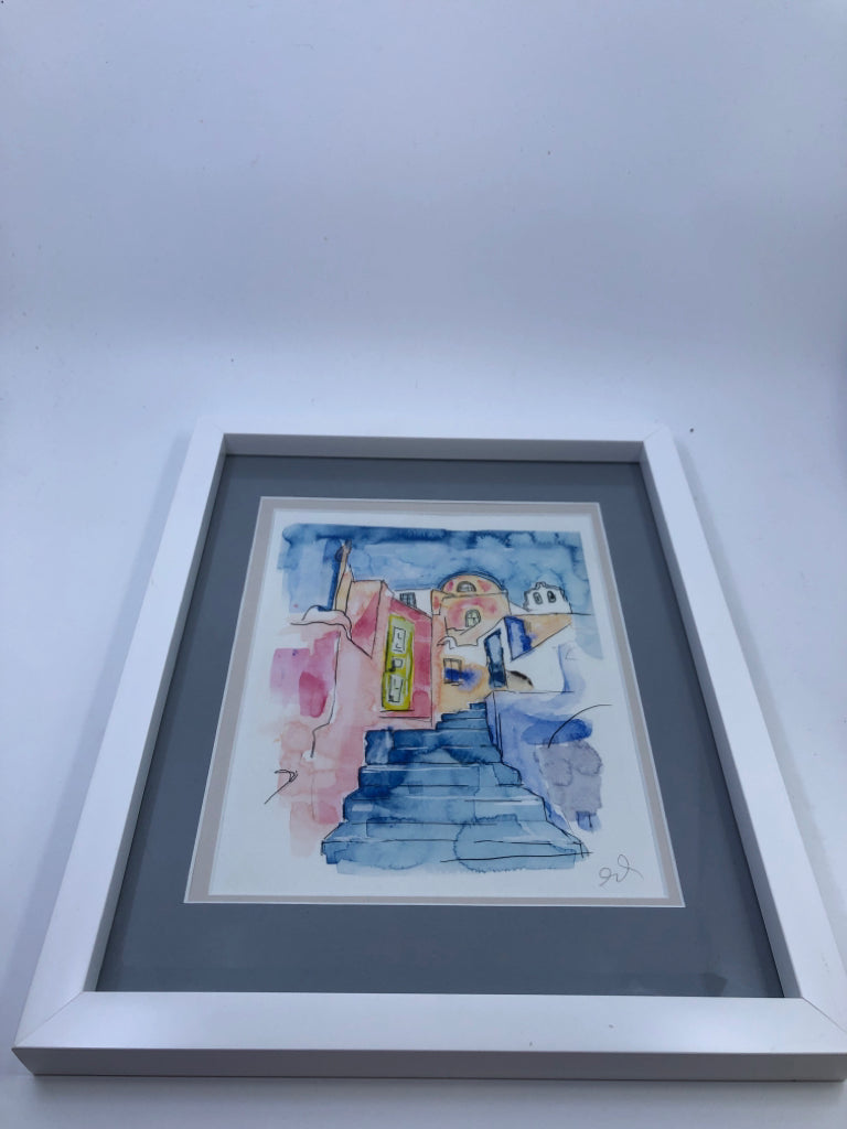 WATERCOLOR CITY SCAPE IN WHITE FRAME WALL DECOR.