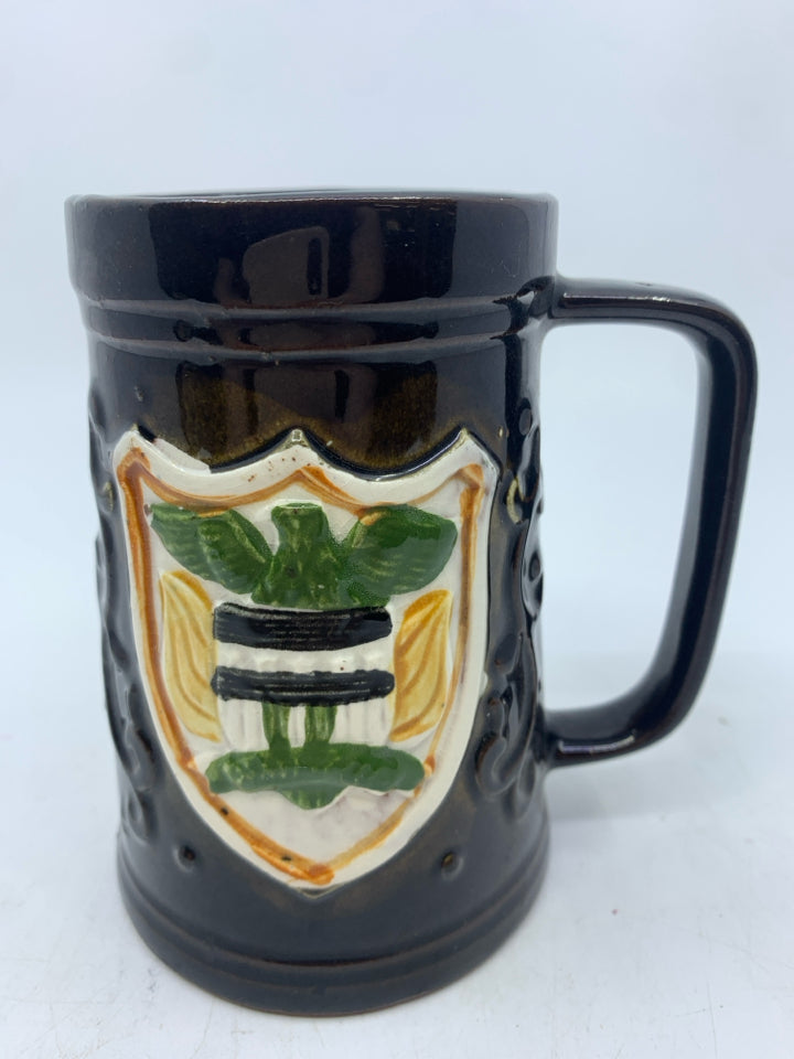 5 BLACK COAT OF ARMS BEER STEINS.