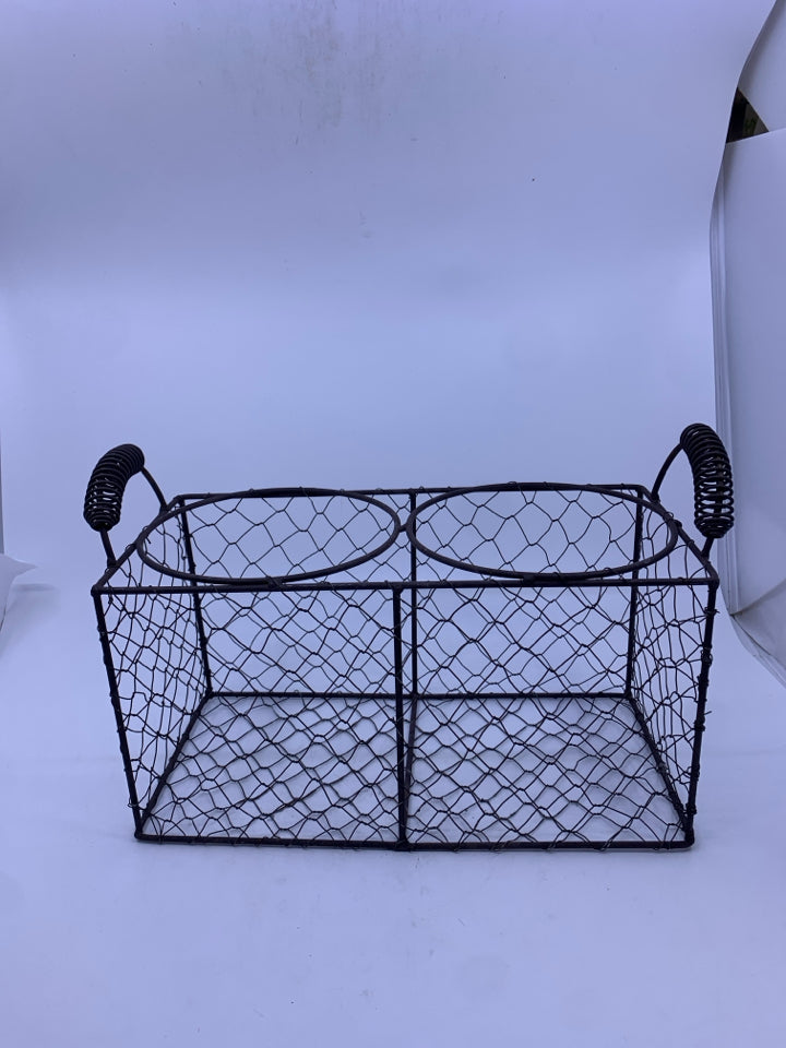 BROWN CHICKEN WIRE DIVIDED HOLDER.