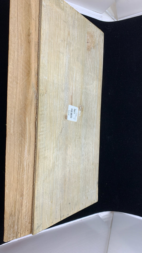 RUSTIC WOODEN TRAY W/METAL HANDLES.