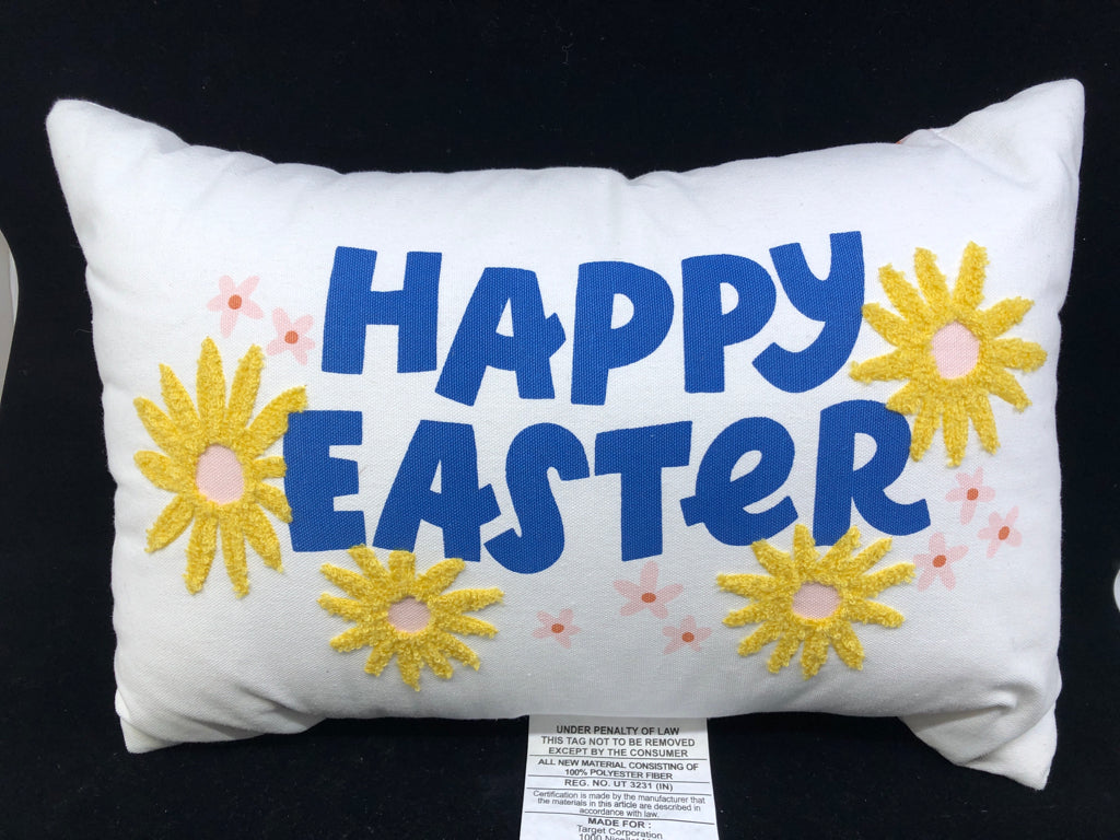 HAPPY EASTER PILLOW W/ FLOWERS.