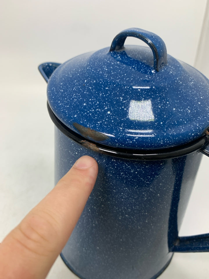 VTG SPECKLED ENAMEL STOVE TOP COFFEE POT W/ LID.