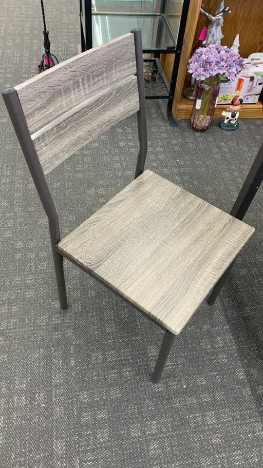 GREY AND METAL DINING TABLE W/4 CHAIRS.