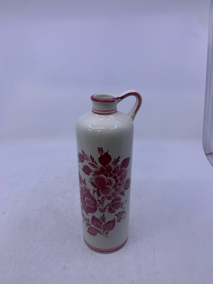 VTG RED FLORAL BOLS CERAMIC DECANTER MADE IN HOLLAND.