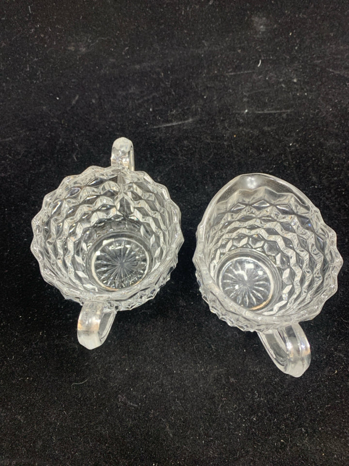 DIAMOND PATTERN CUT GLASS SUGAR/CREAMER SET.
