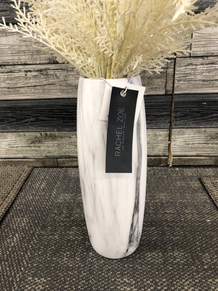GLITTER WHITE GRASS STEMS IN MARBLE VASE RACHEL ZOE.