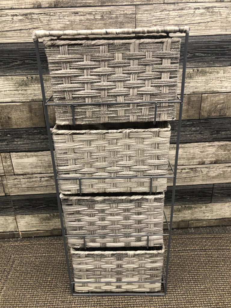 GRAY WOVEN BASKET 4 DRAWER ORGANIZER.