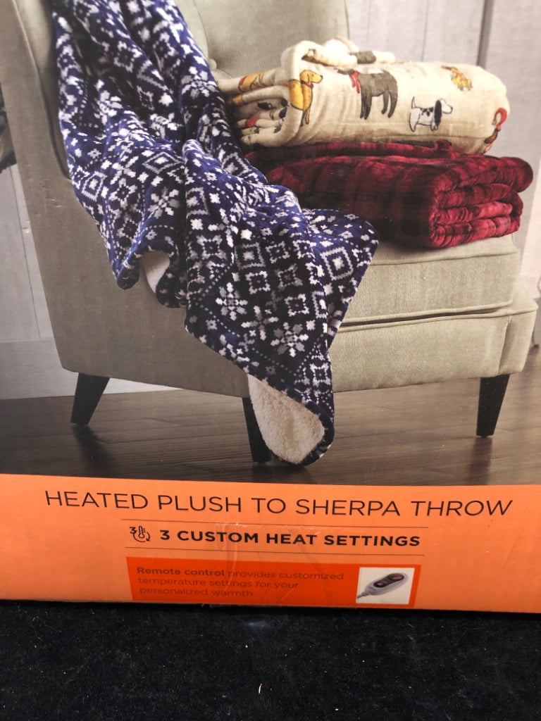 NIB HEATED PLUSH SHERPA THROW.