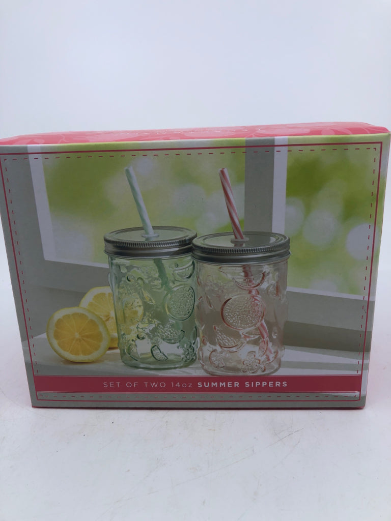 2 NIB MASON JARS SUMMER SIPPERS.