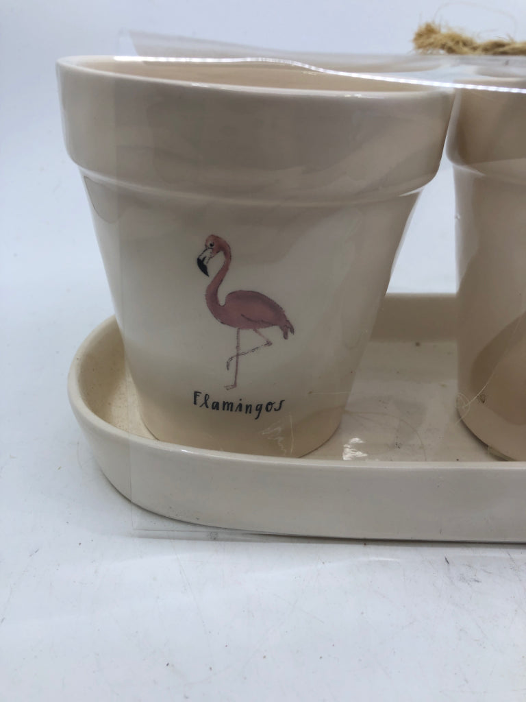 NIP 4PC RAE DUNN PLANTER SET FLAMINGO/PINEAPPLE, PALM TREE.