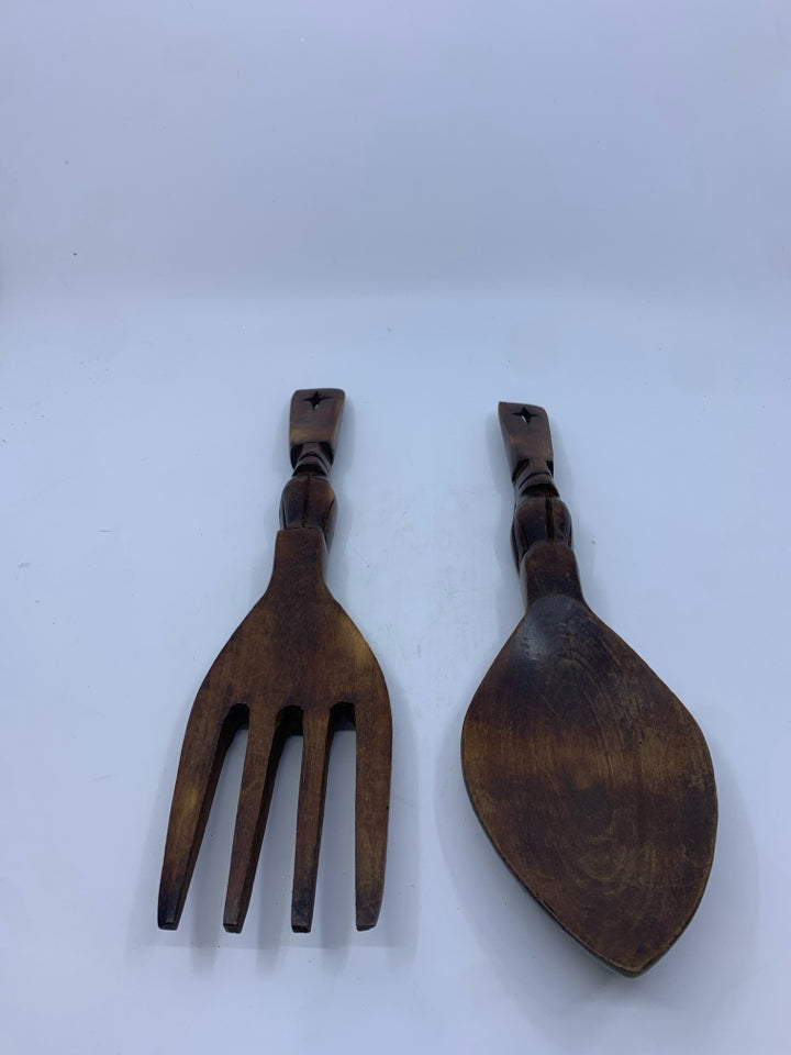 WOOD CARVED SALAD UTENSILS.