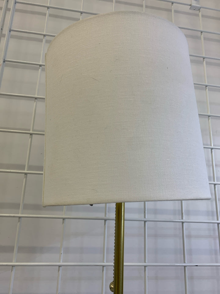 BLACK GOLD BASE LAMP W/WHITE SHADE.