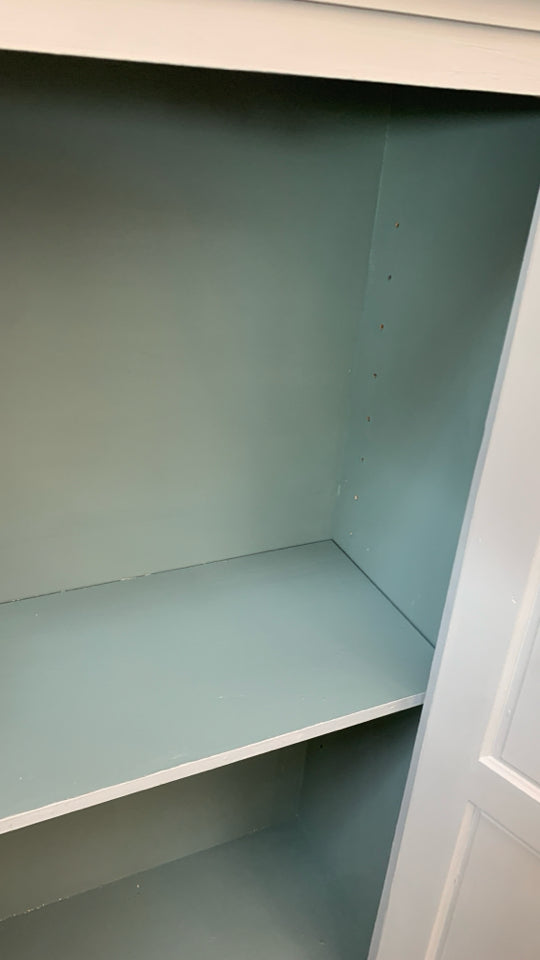 LT BLUE PAINTED 2 DOOR JELLY CABINET *MINOR WEAR.