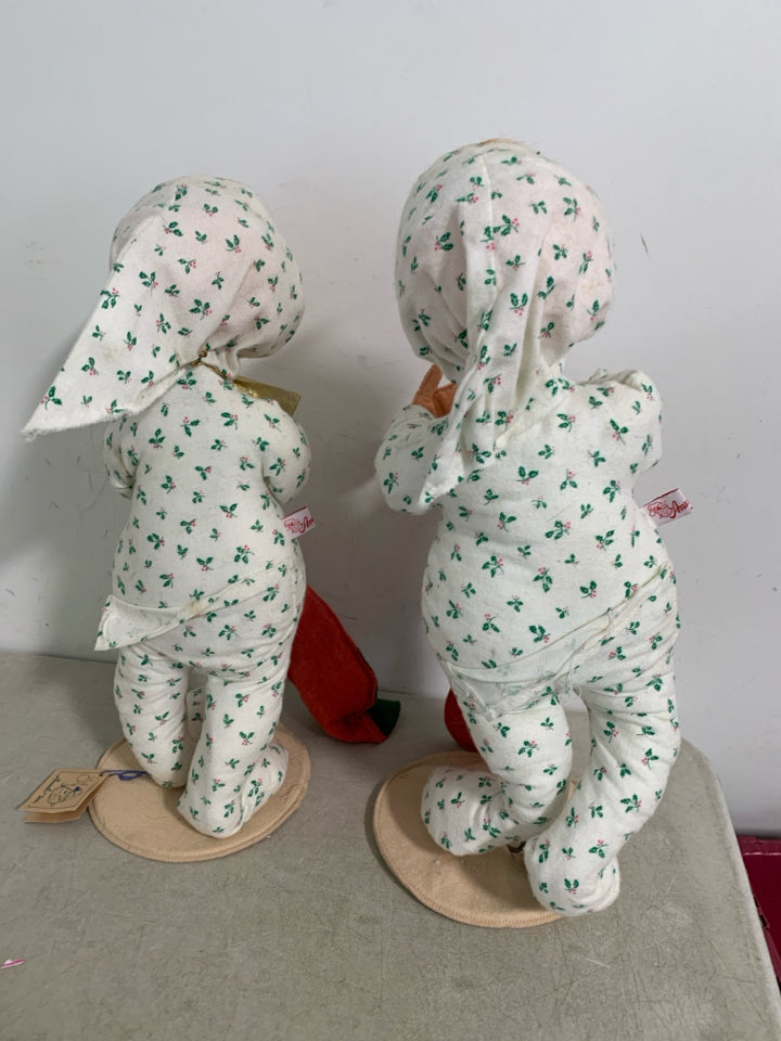 2 VTG LARGE ANNALEE MOBILITEE BOY/GIRL PJ'S STANDING WIRE POSABLE.