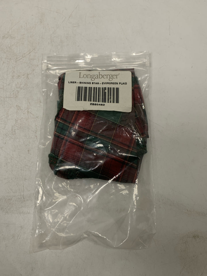 LONGABERGER SHINING STAR EVERGREEN PLAID LINER IN BAG.
