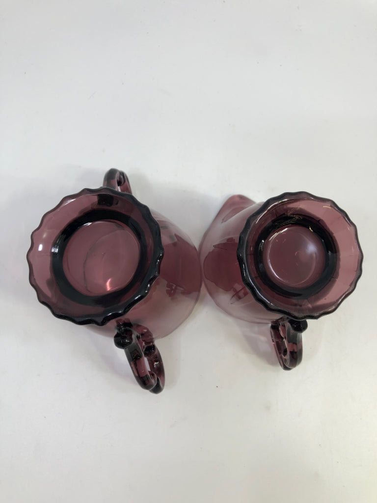 VTG PURPLE GLASS SUGAR AND CREAMER SET.
