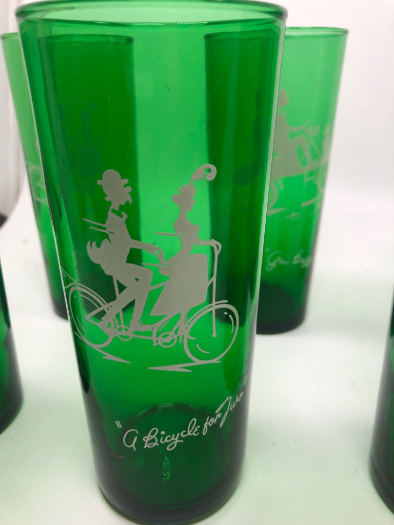 8 VTG "GAY NINETIES" FOREST GREEN TUMBLERS.