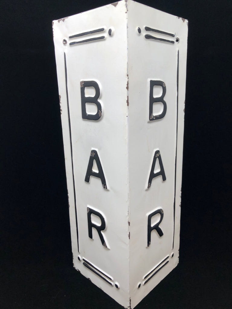 TIN DISTRESSED 'BAR' CORNER SIGN.