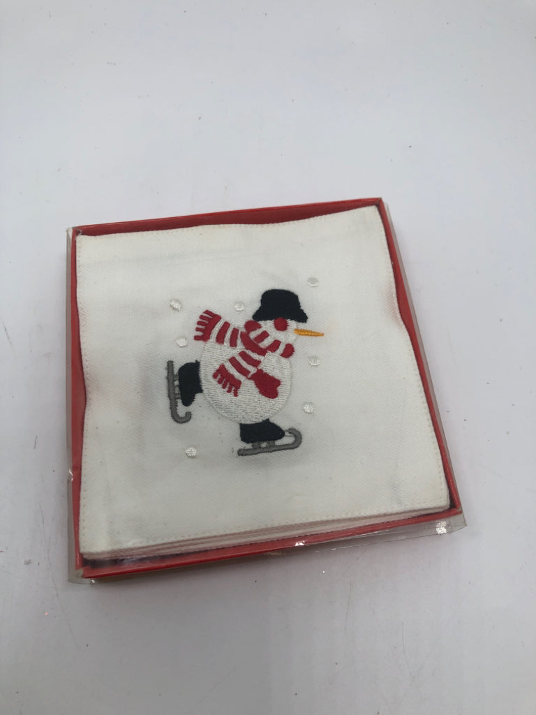 SNOWMAN SKATING FABRIC COASTERS- CRATE & BARREL.