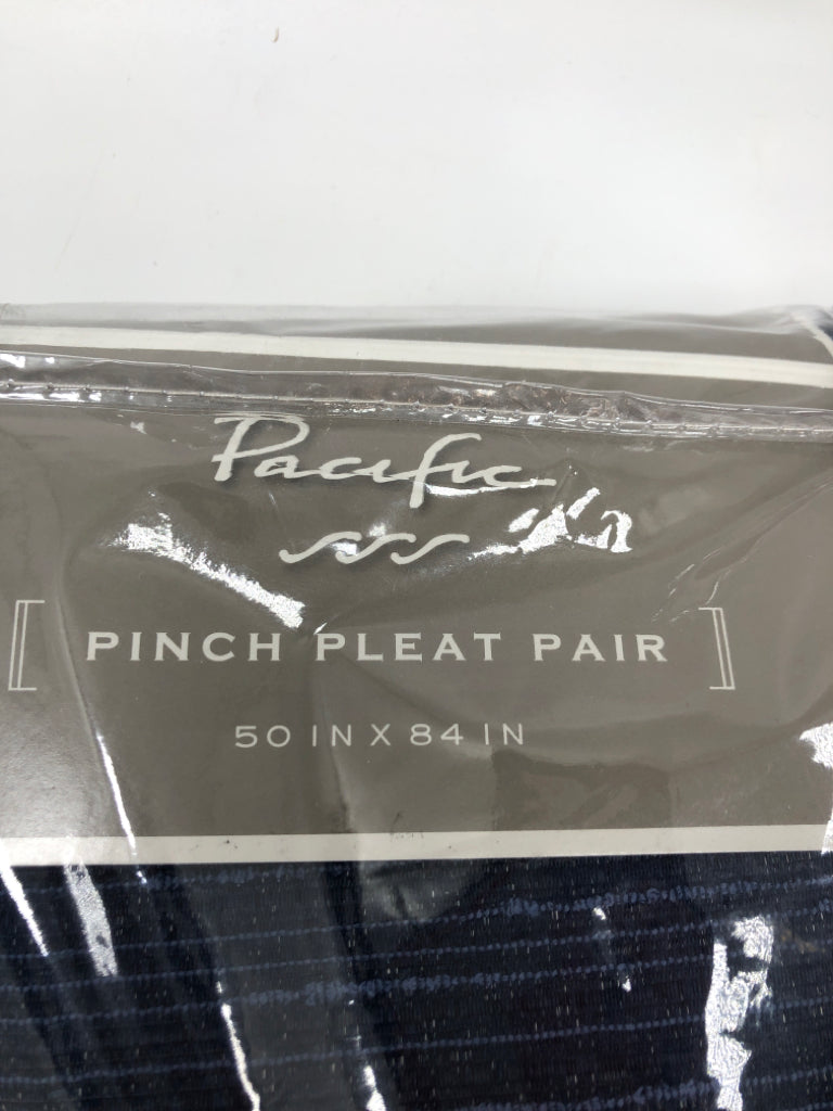 NIP BLUE PINCH PLEAT PAIR CURTAINS.