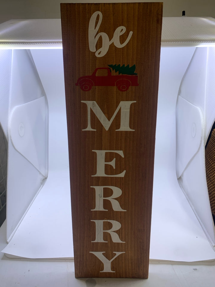 "BE MERRY" RED TRUCK WOOD WALL ART.