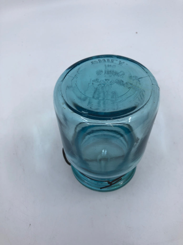 VTG BLUE GLASS MASON JAR LUSTRE.